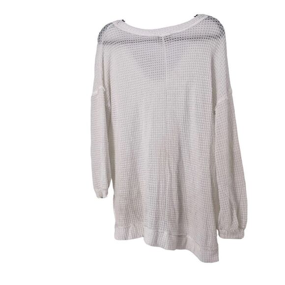 Waffle Knit V Neck Long Sleeve White Fantastic Fawn Top Size M Long Sleeve Basic - Picture 2 of 7